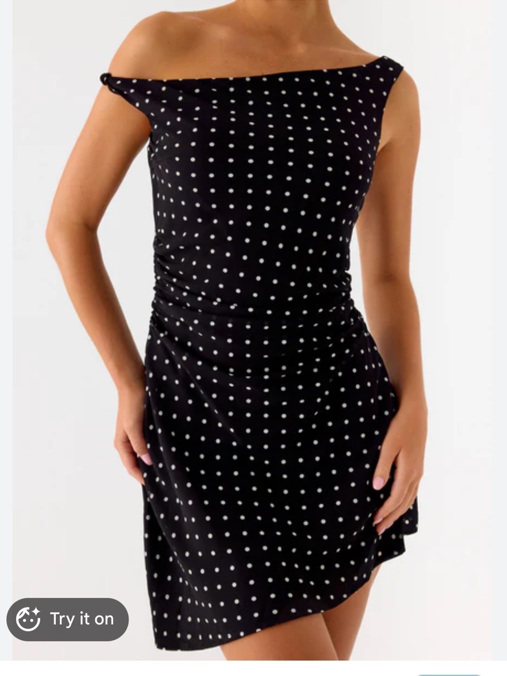 Peppermayo Off-Shoulder Black Polka Dot Mini Dress
